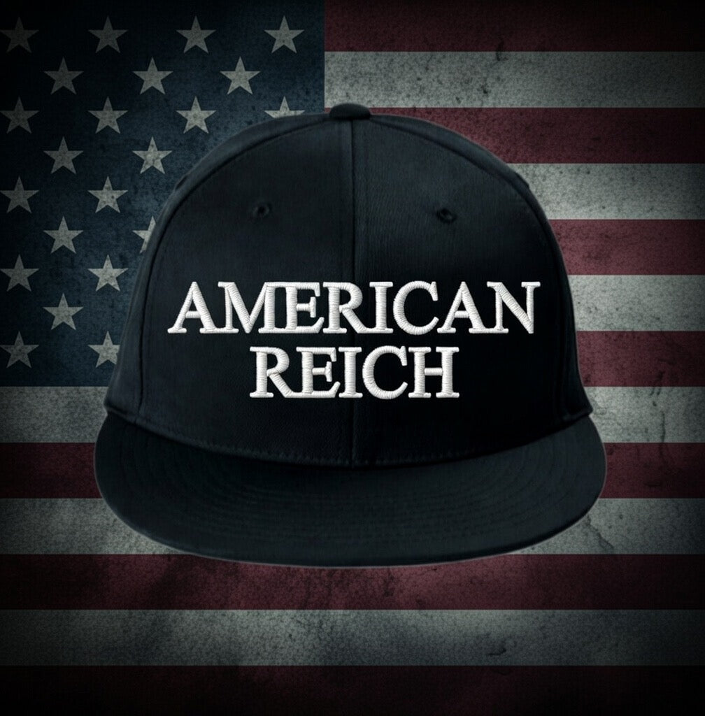 Embroidered Flat-bill Snapback. Black/White Font