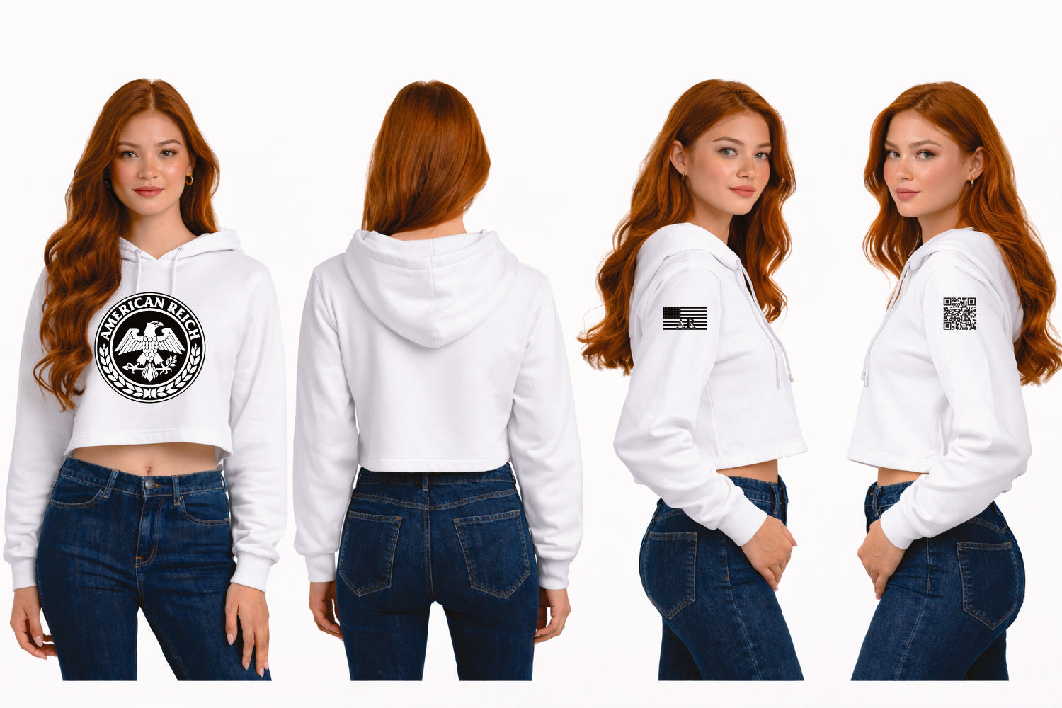 "American Reich" Graphic Cropped Hoodie
